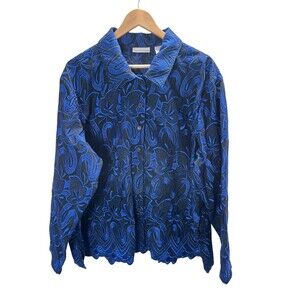 Drapers & Damon's Top Women's Size 3X Blue Black Floral Button Up